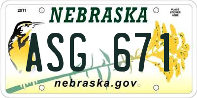 NE license plate ASG671