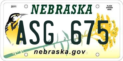 NE license plate ASG675