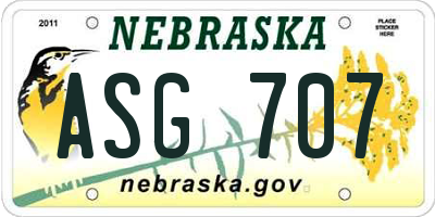 NE license plate ASG707