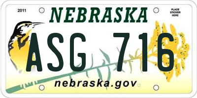 NE license plate ASG716