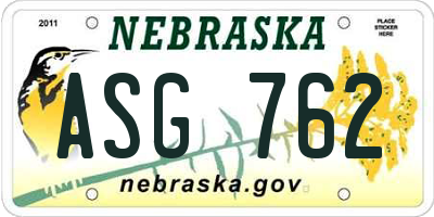 NE license plate ASG762