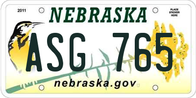 NE license plate ASG765