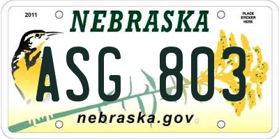 NE license plate ASG803