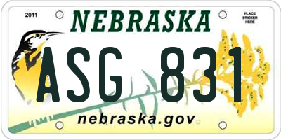 NE license plate ASG831