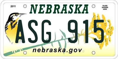 NE license plate ASG915