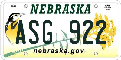 NE license plate ASG922