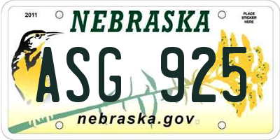 NE license plate ASG925