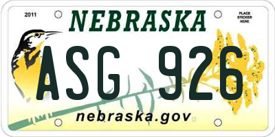 NE license plate ASG926