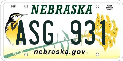 NE license plate ASG931