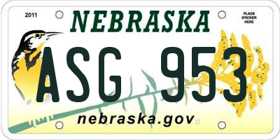 NE license plate ASG953