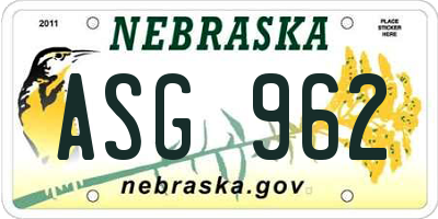 NE license plate ASG962