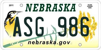 NE license plate ASG986