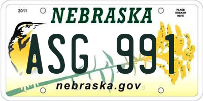 NE license plate ASG991