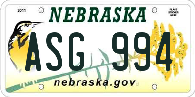 NE license plate ASG994
