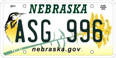 NE license plate ASG996