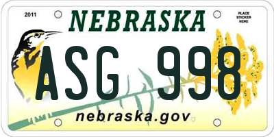 NE license plate ASG998