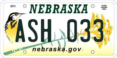 NE license plate ASH033