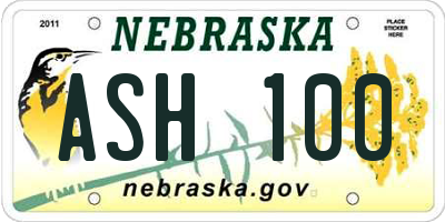 NE license plate ASH100