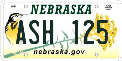 NE license plate ASH125