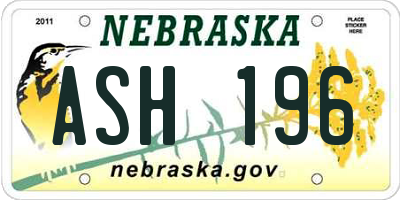 NE license plate ASH196