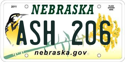 NE license plate ASH206