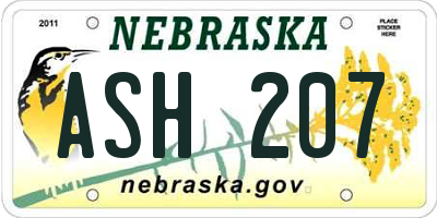 NE license plate ASH207