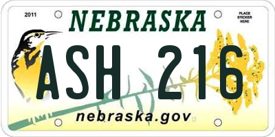 NE license plate ASH216