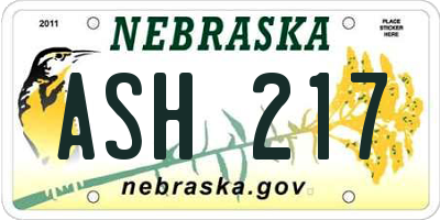 NE license plate ASH217