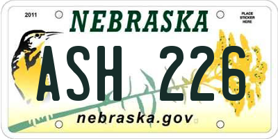 NE license plate ASH226