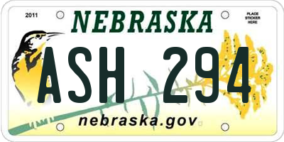 NE license plate ASH294