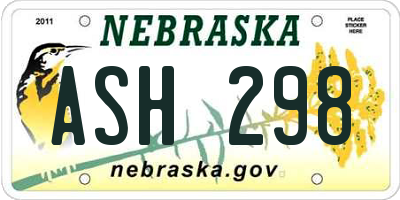 NE license plate ASH298