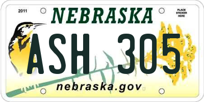 NE license plate ASH305