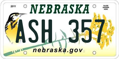 NE license plate ASH357
