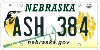 NE license plate ASH384