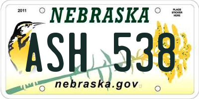 NE license plate ASH538
