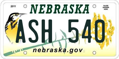 NE license plate ASH540