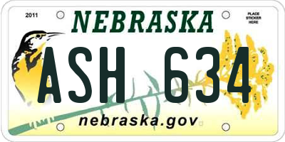NE license plate ASH634