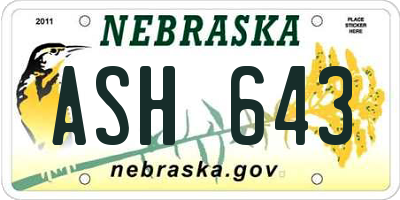 NE license plate ASH643