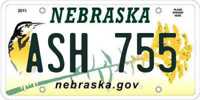 NE license plate ASH755