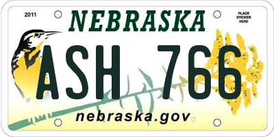 NE license plate ASH766