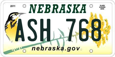 NE license plate ASH768