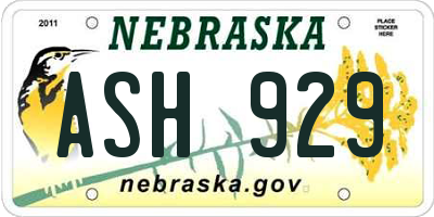 NE license plate ASH929