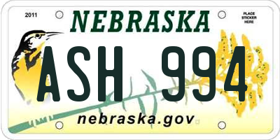 NE license plate ASH994