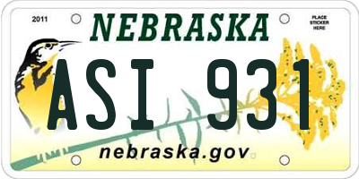 NE license plate ASI931