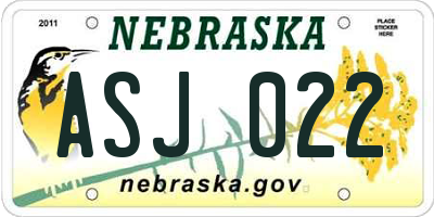 NE license plate ASJ022