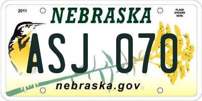 NE license plate ASJ070