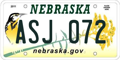 NE license plate ASJ072