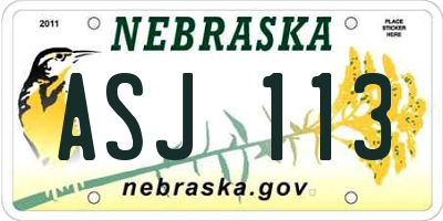 NE license plate ASJ113