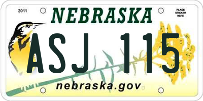NE license plate ASJ115