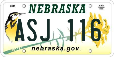 NE license plate ASJ116